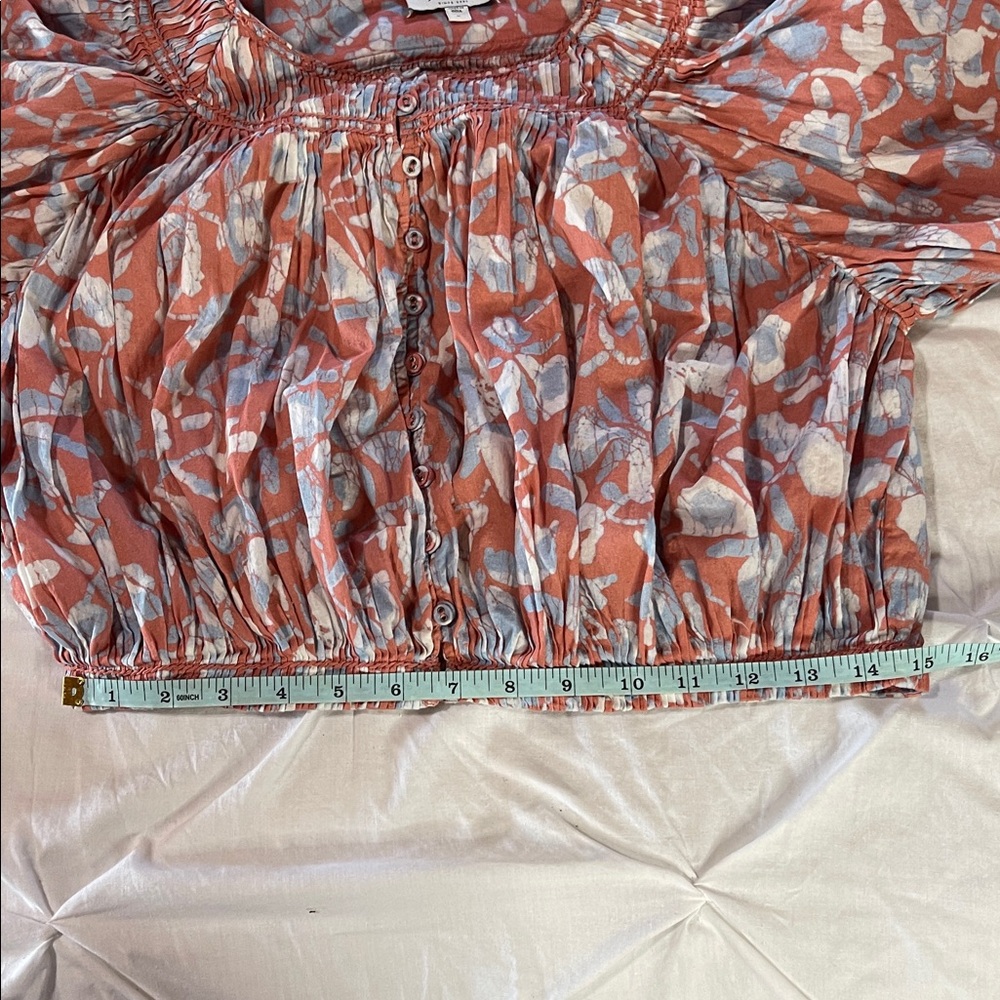 Joie May Cropped Floral-Print Blue and Pink Blouse - Picture 10 of 11